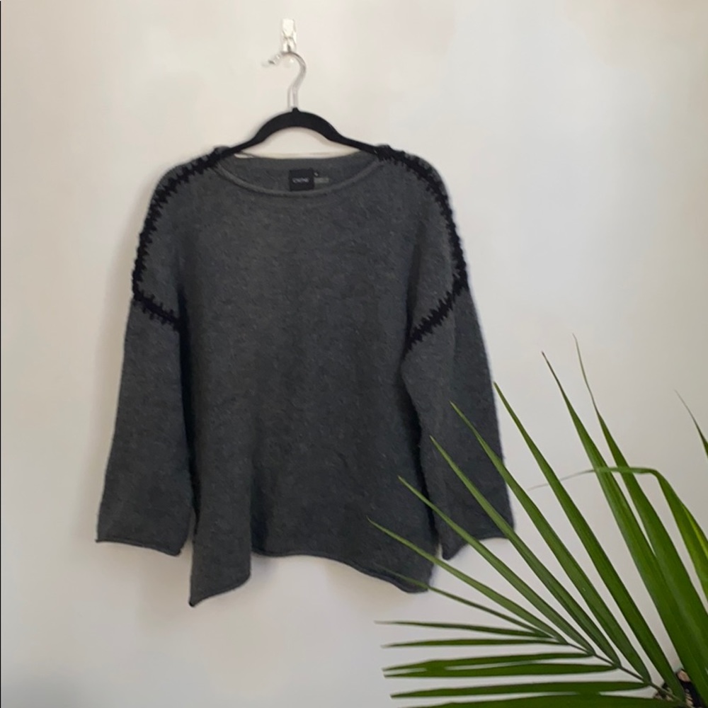 Grey Wool Blend Sweater w/ Black Stitching Detail